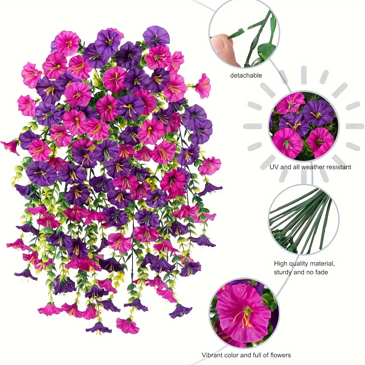 UV-Resistant Artificial Morning Glory & Eucalyptus Hanging Plants – Outdoor Home, Garden & Wedding Decor