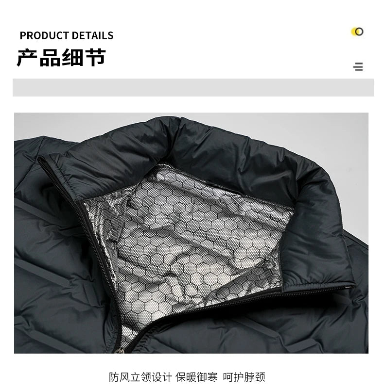Graphene Self-Heating Down Jacket for Men – Solid Windproof, Pleated Stand Collar, Warm Winter Outerwear
