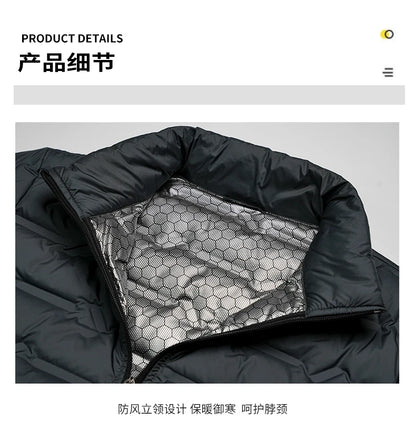 Graphene Self-Heating Down Jacket for Men – Solid Windproof, Pleated Stand Collar, Warm Winter Outerwear