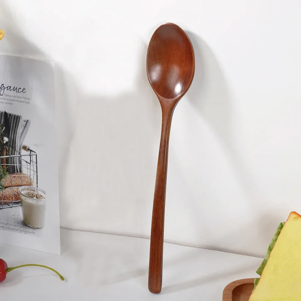 2PCS Wooden Spoons – Kitchen Tableware for Cooking, Soup, Tea, Coffee, Honey, and Catering Utensils