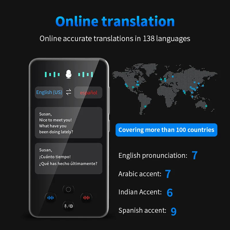 S85 Pro Language Translator Device – 4” Screen, 138 Languages, Offline Voice & Video Translation, 8GB Storage, 2000mAh Battery