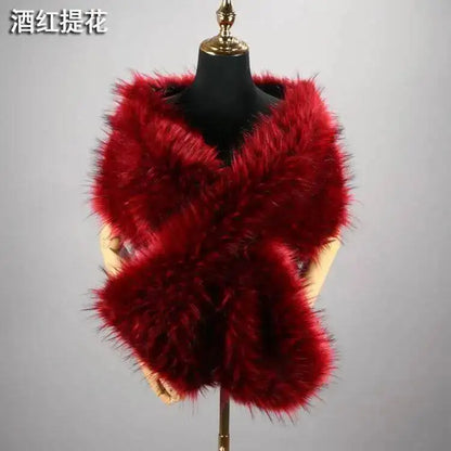 32-Color Luxury Faux Fox Fur Shawl – Women’s Plush Winter Scarf, Wrap & Cape for Wedding & Coat