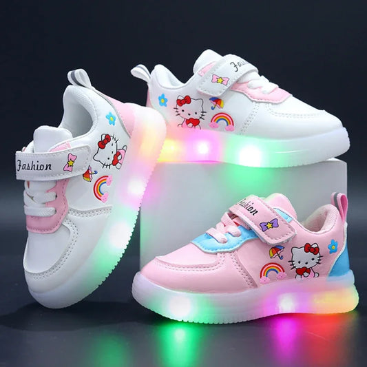 Sanrio LED Hello Kitty Shoes for Girls – Cute Cartoon Kawaii Summer Sneakers with Soft Bottom