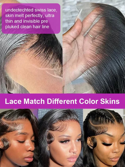 250% HD Remy 13x6 Body Wave Lace Front Wig – 30/40 Inch Pre-Plucked Transparent Brazilian Lace Frontal Human Hair Wig for Women