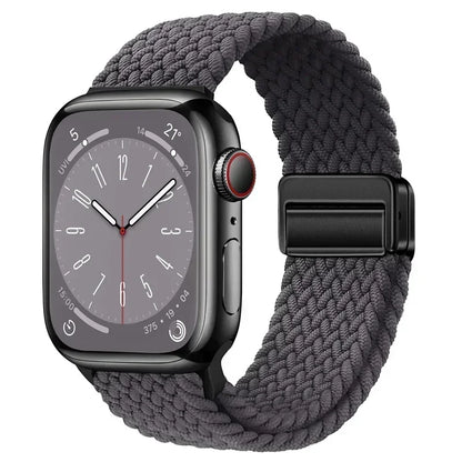 Nylon Braided Loop Apple Watch Band – Magnetic Metal Bracelet Strap for Ultra 2, Series 3–9 & SE (40mm–49mm) Adjustable Wristband