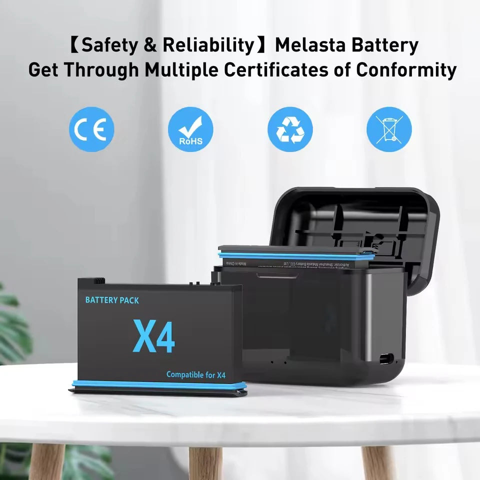 Insta360 X4 Battery 3.85V 2500mAh – Rechargeable Li-ion with Fast Charging Case & Storage Box for 360 Panoramic Action Cameras