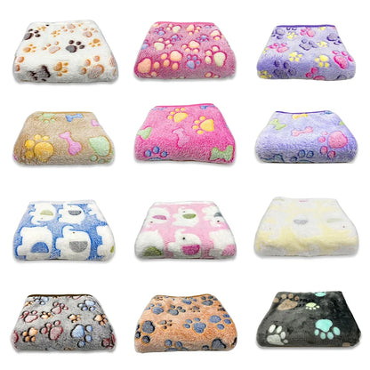 Soft Fluffy Pet Blanket - Warm Fleece Dog & Cat Throw with Cute Paw Print Design for Puppies and Kittens