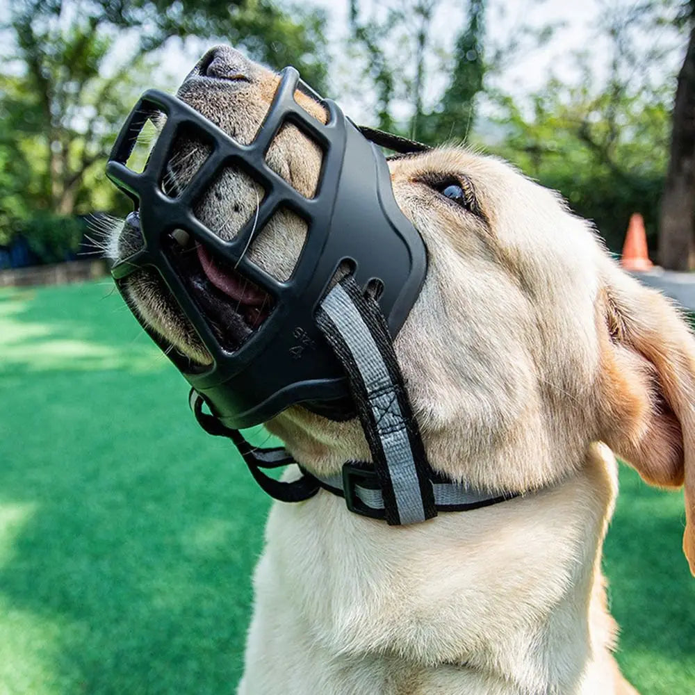 Adjustable Dog Muzzle with Reflective Strip – Anti-Biting Breathable Plastic Mouth Cover for Dogs