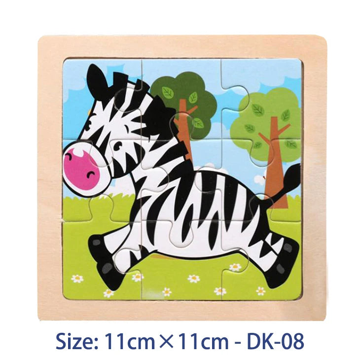 11cm Kids Wooden Jigsaw Puzzle – Cartoon Animal & Vehicle Montessori Educational Toys