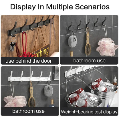 Folding Wall Robe Hooks - Black & White Towel, Coat & Clothes Hanger for Bathroom & Kitchen