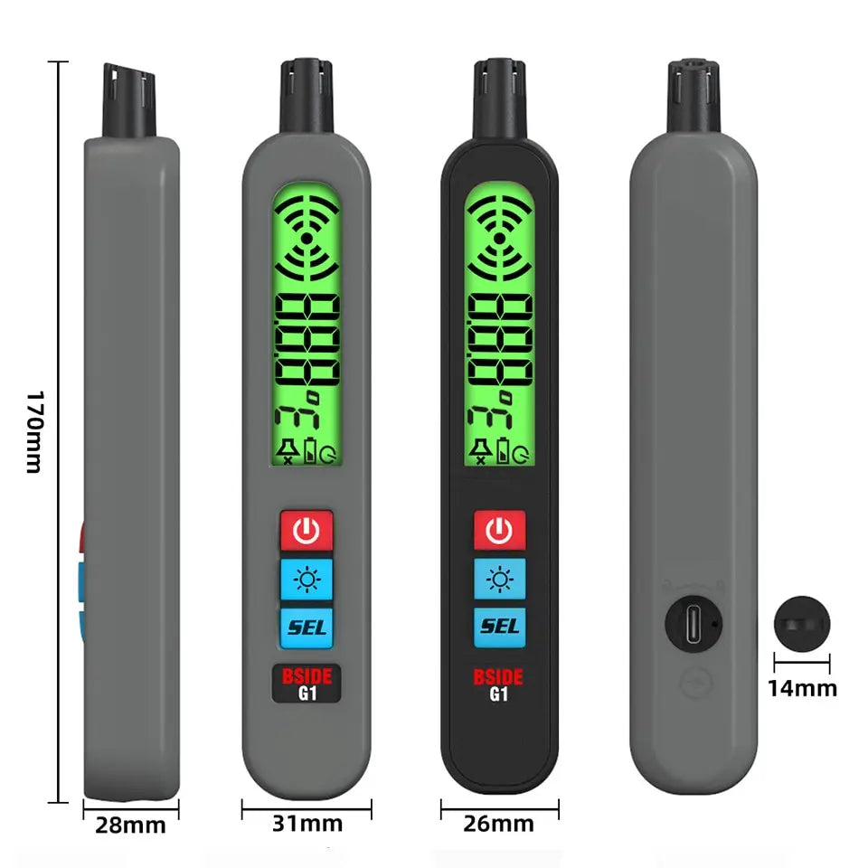 BSIDE Portable Combustible Gas Detector - Charging Model, Natural and Coal Gas Leakage Alarm with Air Temperature and Humidity Test, 1 Set