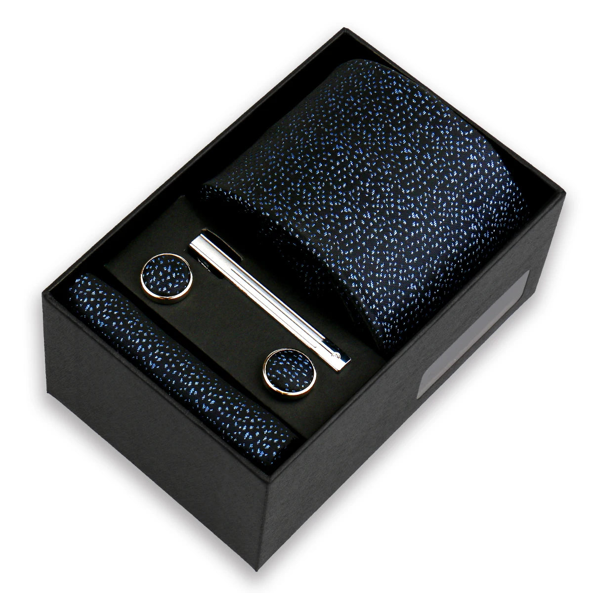 Men's Tie & Cufflink Gift Set - 8cm Necktie Handkerchief Clip Box for Formal Business Suits