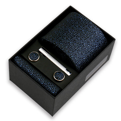 Men's Tie & Cufflink Gift Set - 8cm Necktie Handkerchief Clip Box for Formal Business Suits