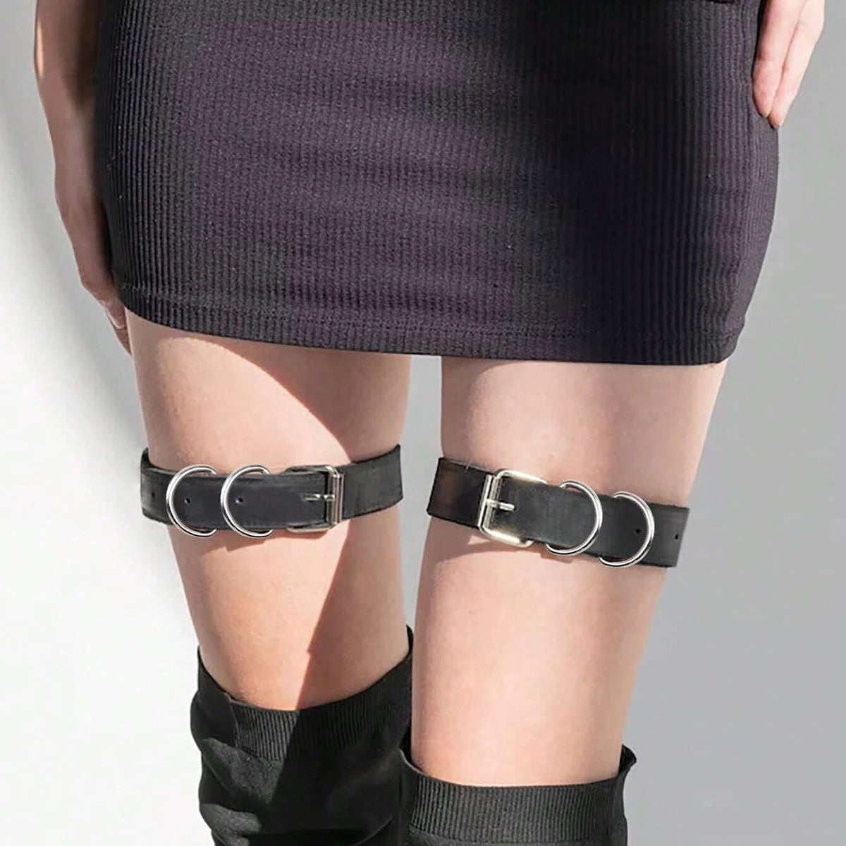 2-Piece Women's PU Leather Leg Garter Set - Adjustable Punk Hollow Belt & Gothic Body Accessories