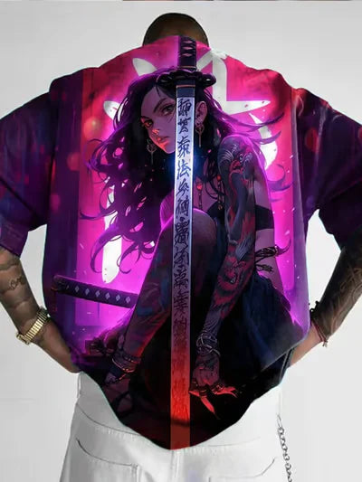 Anime Girl 3D Print T-Shirt - Casual Loose Short Sleeve Streetwear for Men