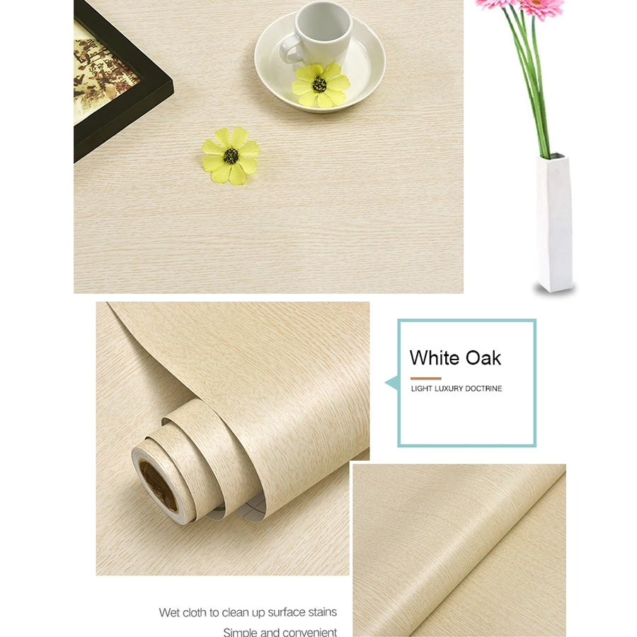 WZF Waterproof Wood Grain Wallpaper Roll - Self Adhesive Vinyl Film for Furniture, Cabinets & DIY Home Decor