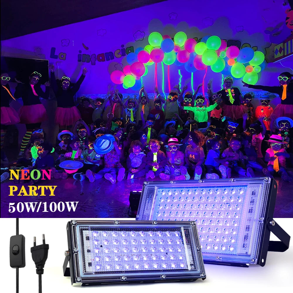 395nm-400nm LED UV Floodlight — 50W/100W 220V Waterproof Ultraviolet Stage Blacklight for Disco & Party