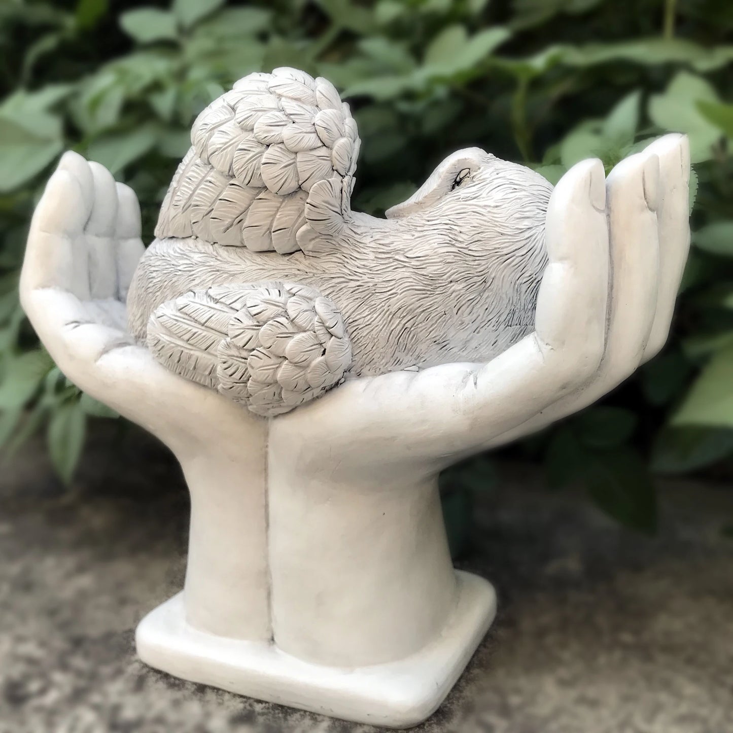 Personalized Dog Memorial Grave Marker – Angel Statue Stone with "In God's Hands" for Pet Headstone & Garden Tribute
