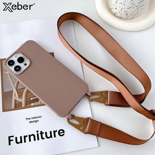 Crossbody Lanyard Silicone Soft Case for iPhone – Shockproof Necklace Strap Cover for iPhone 7–15 Pro Max, XR, XS, X, 11–14