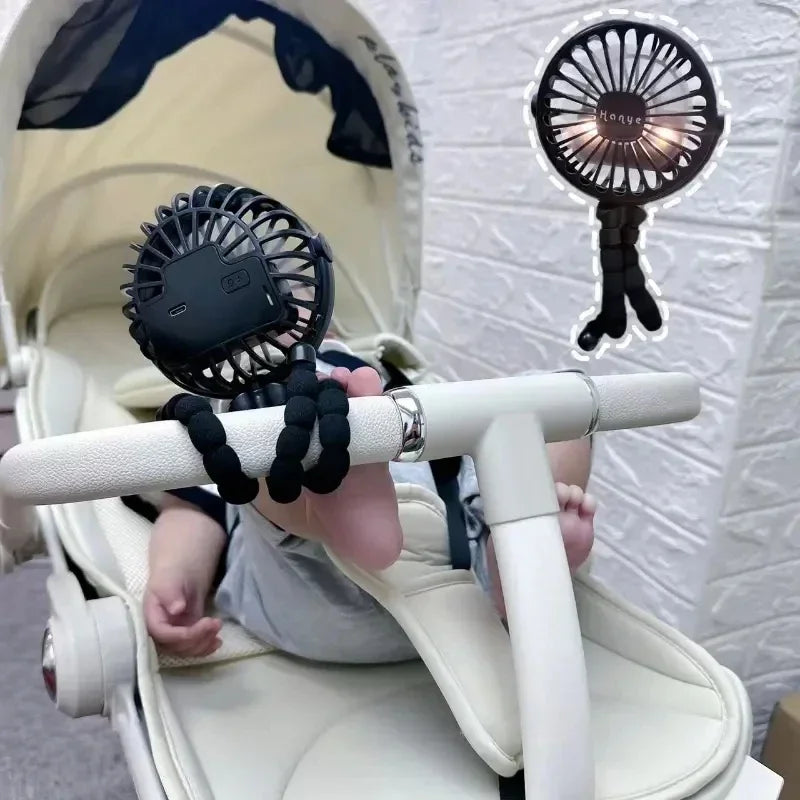 Baby Stroller Fan — Handheld Rechargeable USB Bladeless Mini Folding Fan, Silent Portable Neck & Table Cooler