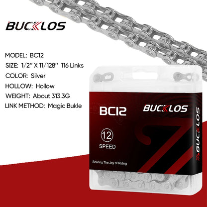 BUCKLOS MTB Bike Chain – 12 & 11 Speed Mountain & Road Bicycle Chain, Compatible with 8-12 Speed Cycling Parts