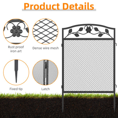 5Pcs Metal Garden Fence Panels - Decorative Iron Lawn Border and Animal Barrier for Outdoor Landscaping