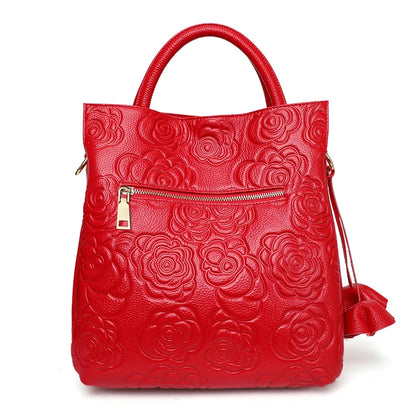 Classic Embossed Women’s Leather Bag — Large Capacity Top Cowhide Crossbody Purse