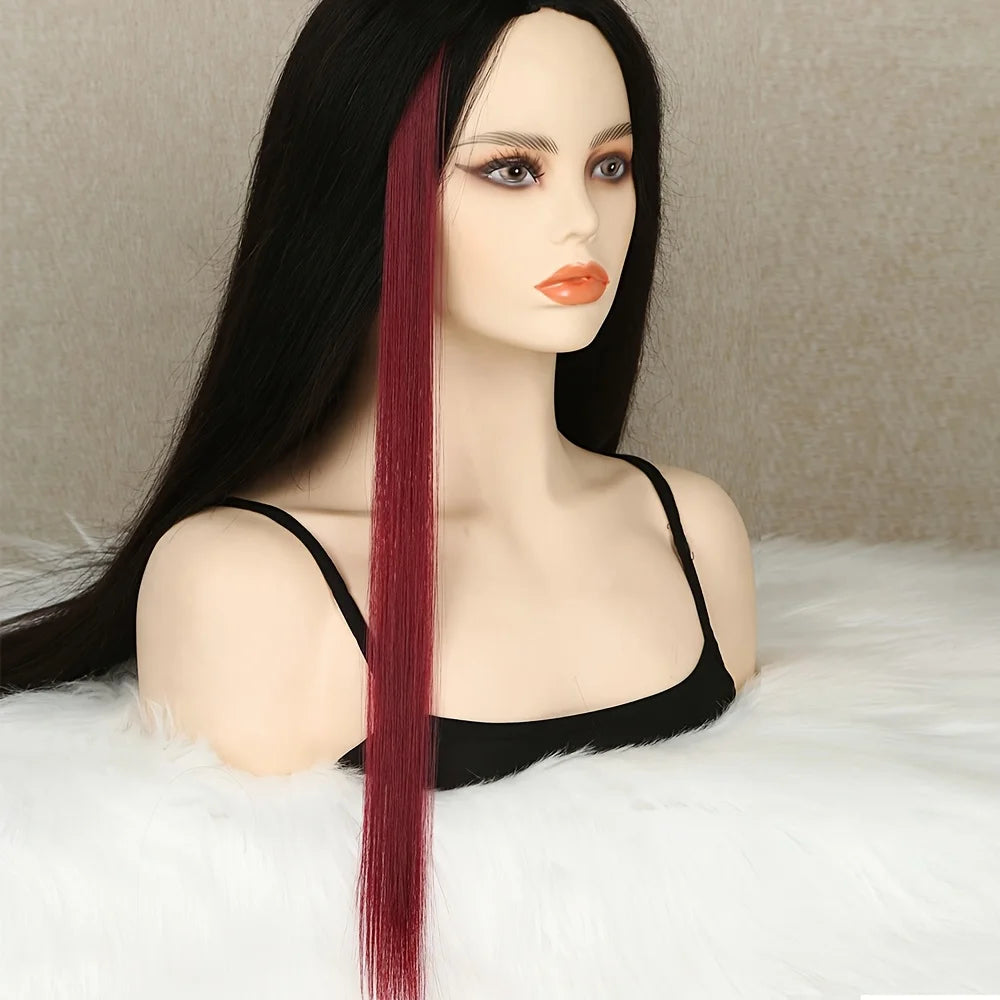 5PCS Long Straight Clip-In Hair Extensions - Synthetic Hairpieces for Women, Cosplay & Parties