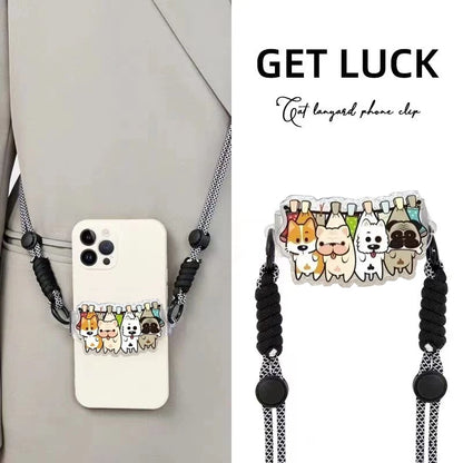 Cute Cartoon Cat & Dog Phone Lanyard – Adjustable Crossbody Shoulder Strap, Back Clip Hanging for Universal Mobile Phones