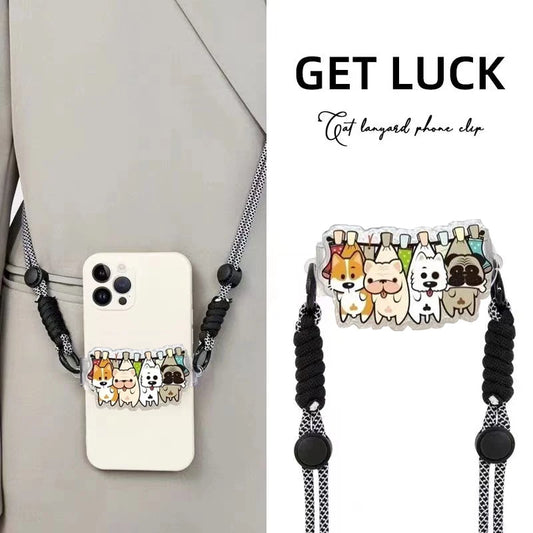 Cute Cartoon Cat & Dog Phone Lanyard – Adjustable Crossbody Shoulder Strap, Back Clip Hanging for Universal Mobile Phones