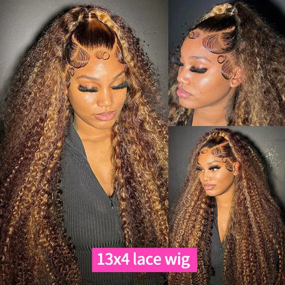 30-36 Inch Curly Highlight Wig – Honey Blonde 13x4 Lace Front Deep Wave Brazilian Human Hair HD Lace Frontal Wig for Women