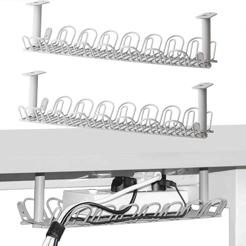 Under-Desk Cable Management Tray – Power Strip & Wire Organizer Rack for Office and Living Room
