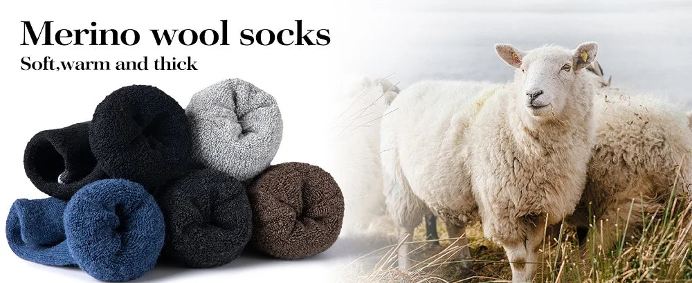 5 Pairs Merino Wool Hiking Socks for Men | Soft, Warm, Moisture-Wicking Winter Crew Socks for Indoor & Outdoor Wear