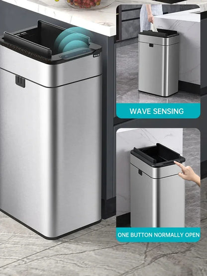 Smart Stainless Steel Trash Can – Automatic Wastebin for Kitchen & Home, 20-60L Large Capacity Garbage Bin