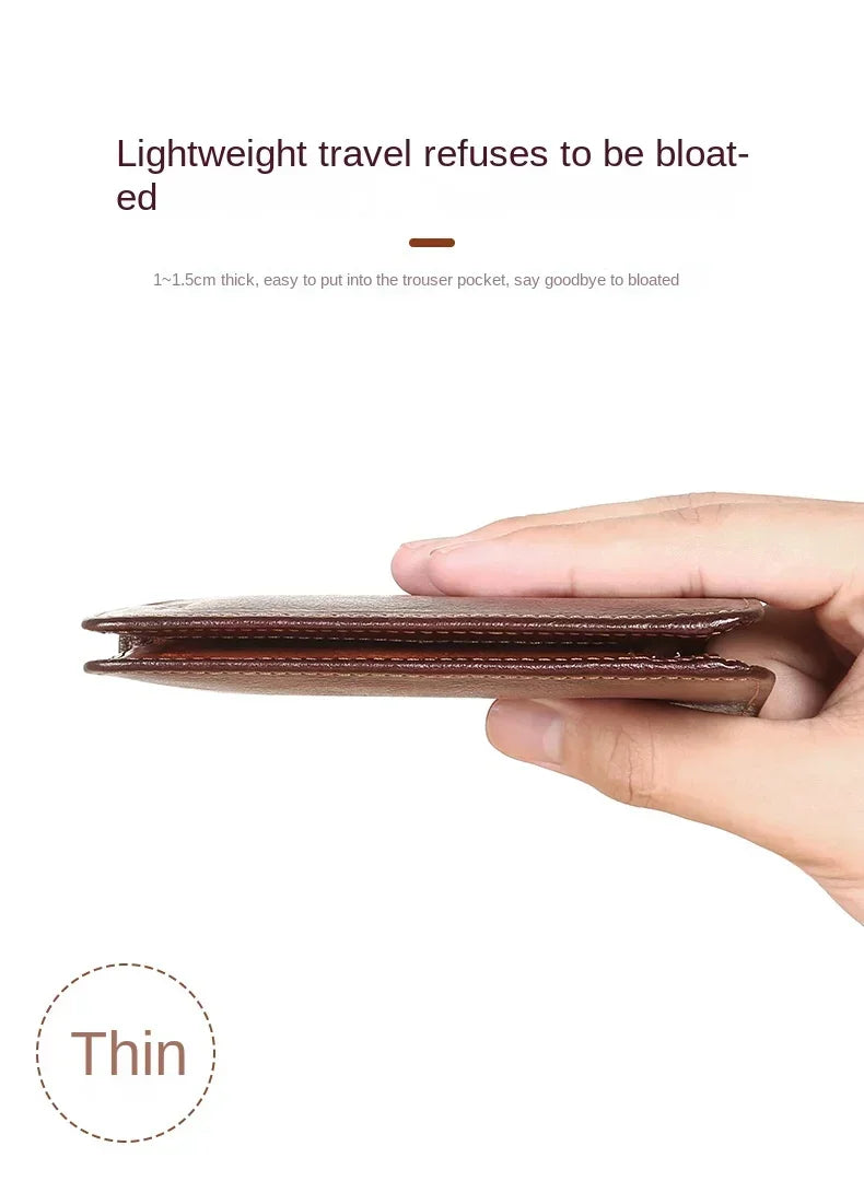 Genuine Leather Men’s Wallet – RFID Blocking Trifold, Vintage Thin ID & Credit Card Holder, Multi-Function Purse