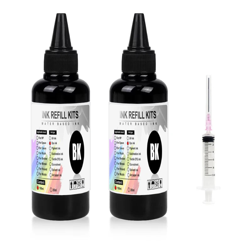 Universal Dye Ink Kit - 100ml BK/CMY Printer Ink for HP, Canon, Epson & Brother CISS Systems