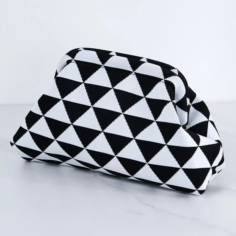 Summer Woven Crochet Clutch Bag – Women’s Cute Ruched Cloud Handbag, Casual Colorblock Purse