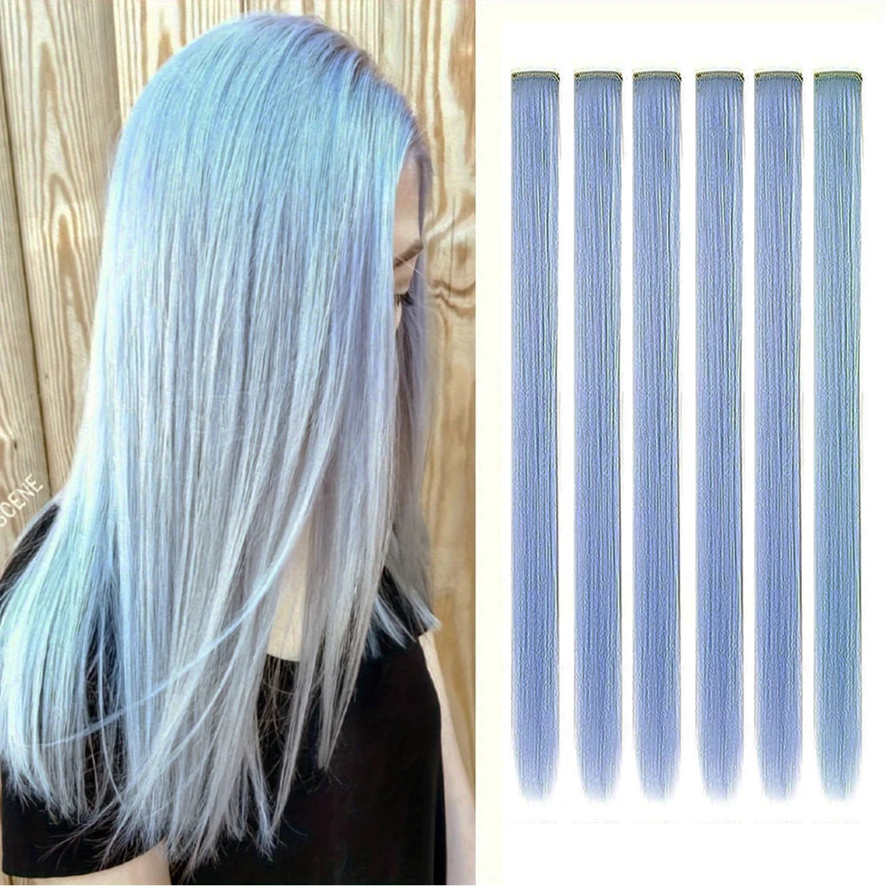 22-Inch Colored Clip-In Hair Extensions – 6pcs Straight Synthetic Party Highlight Hairpieces