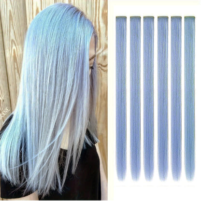 22-Inch Colored Clip-In Hair Extensions – 6pcs Straight Synthetic Party Highlight Hairpieces