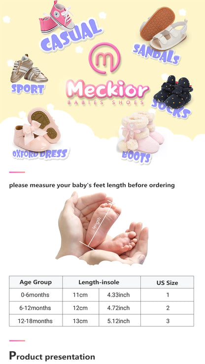 Meckior Baby Boys & Girls Shoes - Infant Leather with Rubber Sole, Anti-Slip Toddler First Walkers, Newborn Princess Crib Shoes