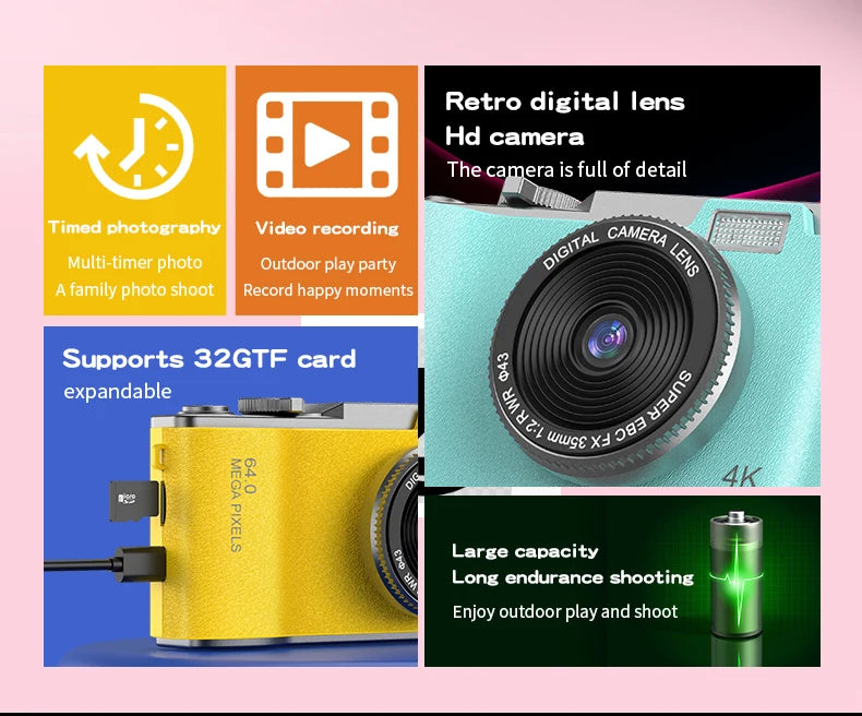 4K Digital Camera – 64MP Photography & Video Camcorder for Kids, Adults & Beginners | Rechargeable with 2.4 Inch Screen