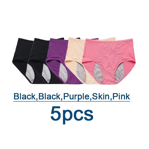 5-Pack Women’s Leak-Proof Menstrual Panties – Plus Size L-8XL Waterproof Period Underwear