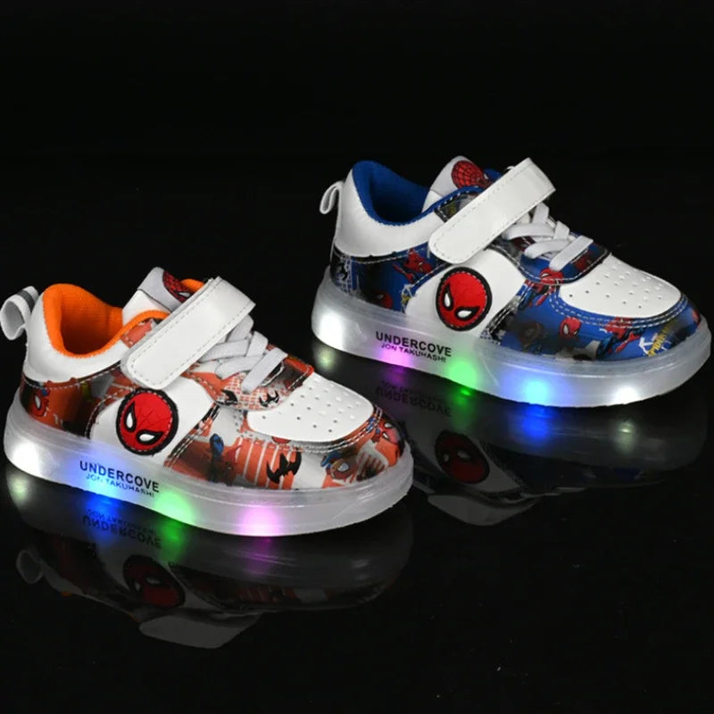 Disney LED Light Kids Shoes – Breathable Spiderman Sneakers for Boys & Girls, Cartoon Casual Sport Footwear