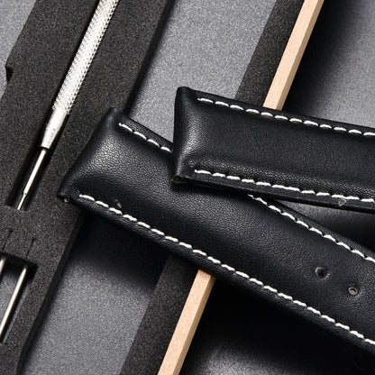 Genuine Leather Watch Strap - 18mm, 20mm, 22mm & 24mm Replacement Band with Butterfly Buckle for Men and Women