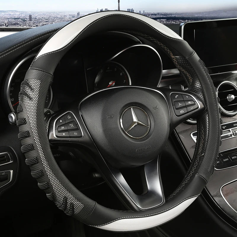 3D Honeycomb Leather Steering Wheel Cover – Durable Anti-Slip Universal Fit for 14.5-15 Inch Wheels