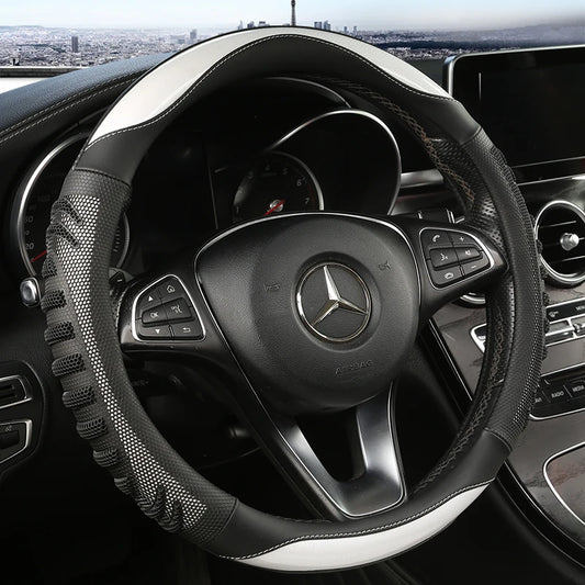 3D Honeycomb Leather Steering Wheel Cover – Durable Anti-Slip Universal Fit for 14.5-15 Inch Wheels