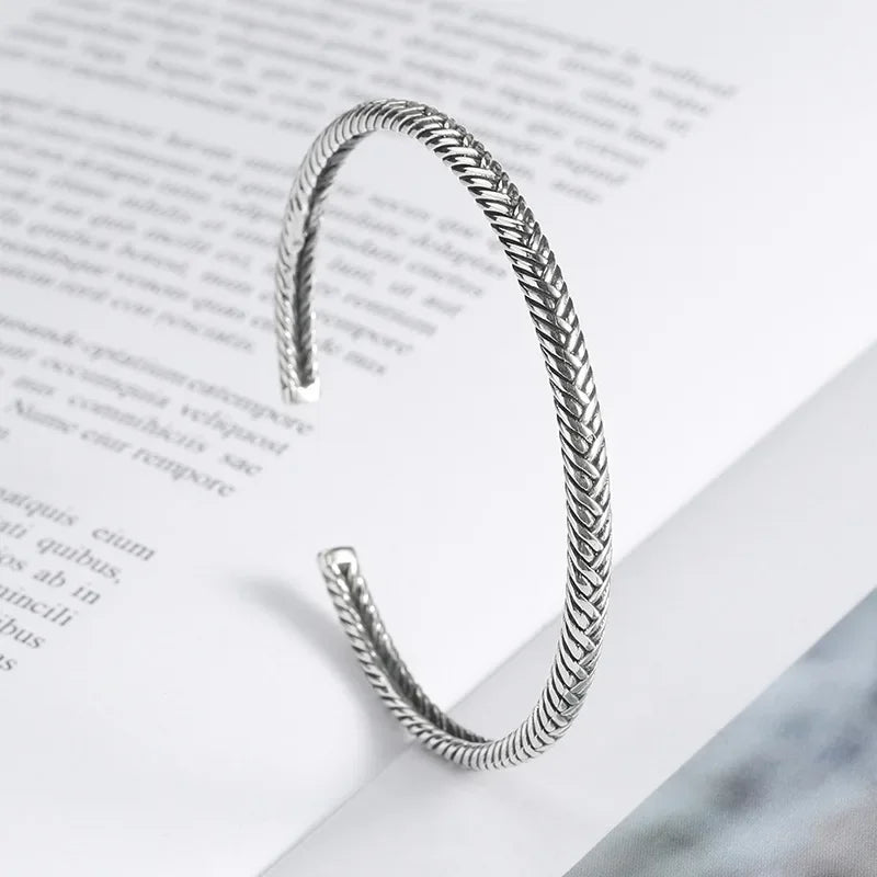 Retro Tibetan Six-Character Mantra Bracelet — Silver Plated Lotus Cuff for Men