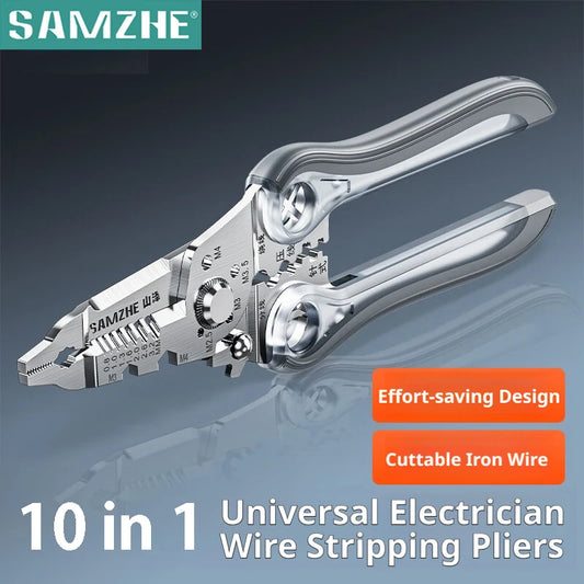 SAMZHE 10-in-1 Multifunctional Wire Stripper Pliers - Electrician Cutter, Crimper & Wire Separator Tool