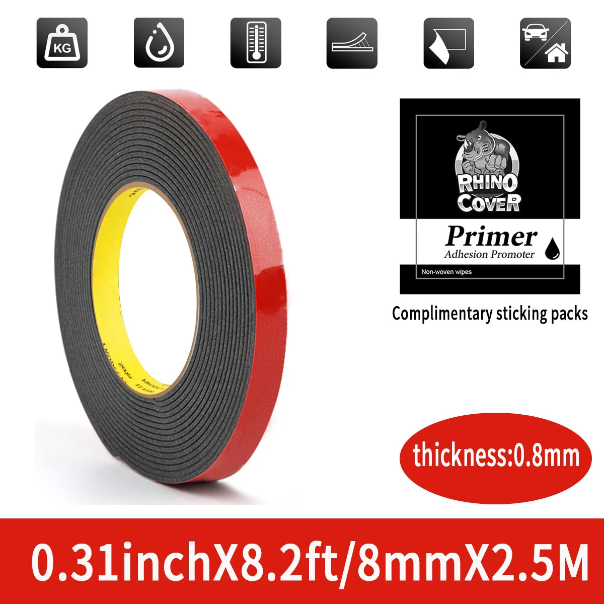 Extra Strong Double-Sided Acrylic Foam Tape – Waterproof, High-Temp Mounting Pad for Car & Home Use