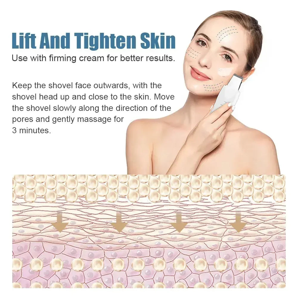 Deep Vibrating Skin Scrubber Facial Cleaner Spatula – Blackhead Remover & Pore Peeling Ultrasonic Facial Massager Tool